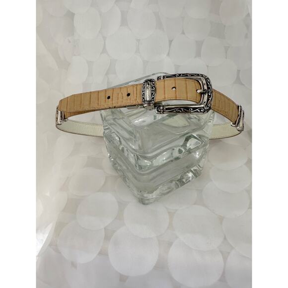Brighton Accessories - Vtg BRIGHTON Womens M -L belt Cream & Tan REVERSIBLE Leather Embossed animal